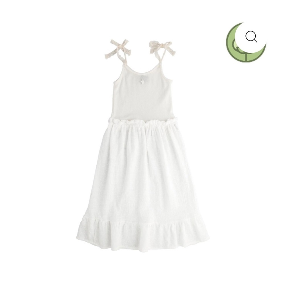 White Sleeveless Dress with Bow Straps. Swiss embroidery dress by Tocoto Vintage